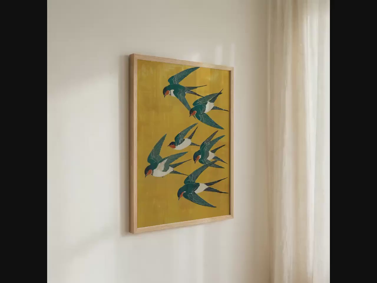 Japanese Swallow Art Print, Yellow Blue Bird Poster, Modern Vertical Animal Wall Decor, ART252
