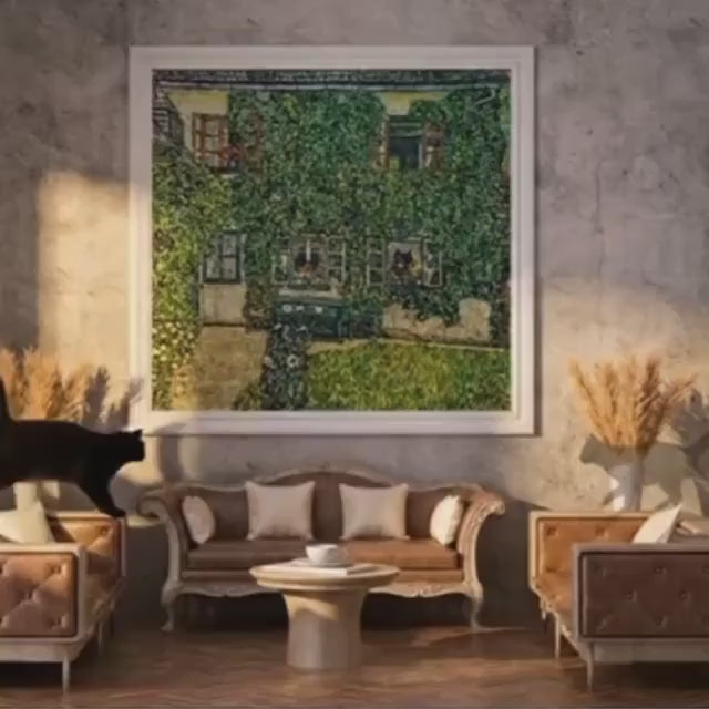 Gustav Klimt - The House of Guardaboschi. Klimt poster print, Large wall art, Green kitchen wall art, Nature painting, L