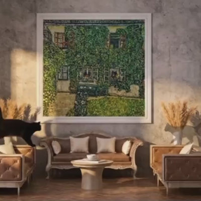 Gustav Klimt - The House of Guardaboschi. Klimt poster print, Large wall art, Green kitchen wall art, Nature painting, L