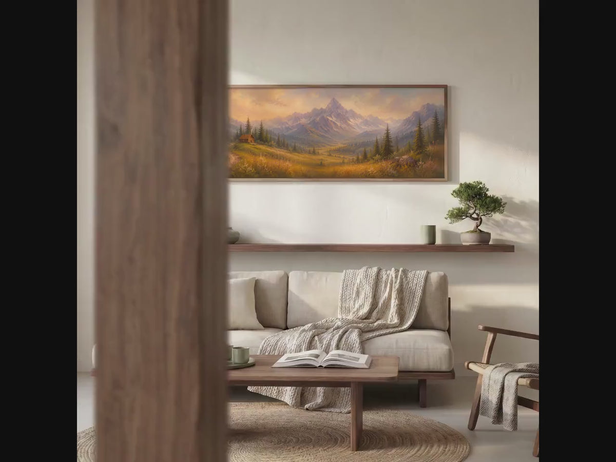 Mountain Wildflower Wall Art, Large Horizontal Framed Canvas Print for Bedroom, Vintage Washington Landscape,  ART547