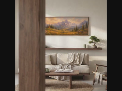 Mountain Wildflower Wall Art, Large Horizontal Framed Canvas Print for Bedroom, Vintage Washington Landscape,  ART547