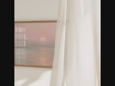 Large Framed Sunset Ocean Wall Art, Soft Pastel Pink Orange Coastal Landscape Canvas Print, Calm Sea Seascape Decor, ART