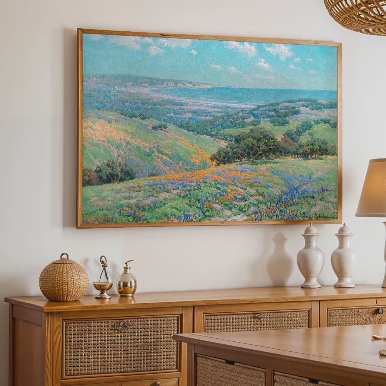 Granville Redmond, Malibu Coast Spring (1929) - California Impressionist Print, Coastal Wildflowers Scene, Canvas Landsc