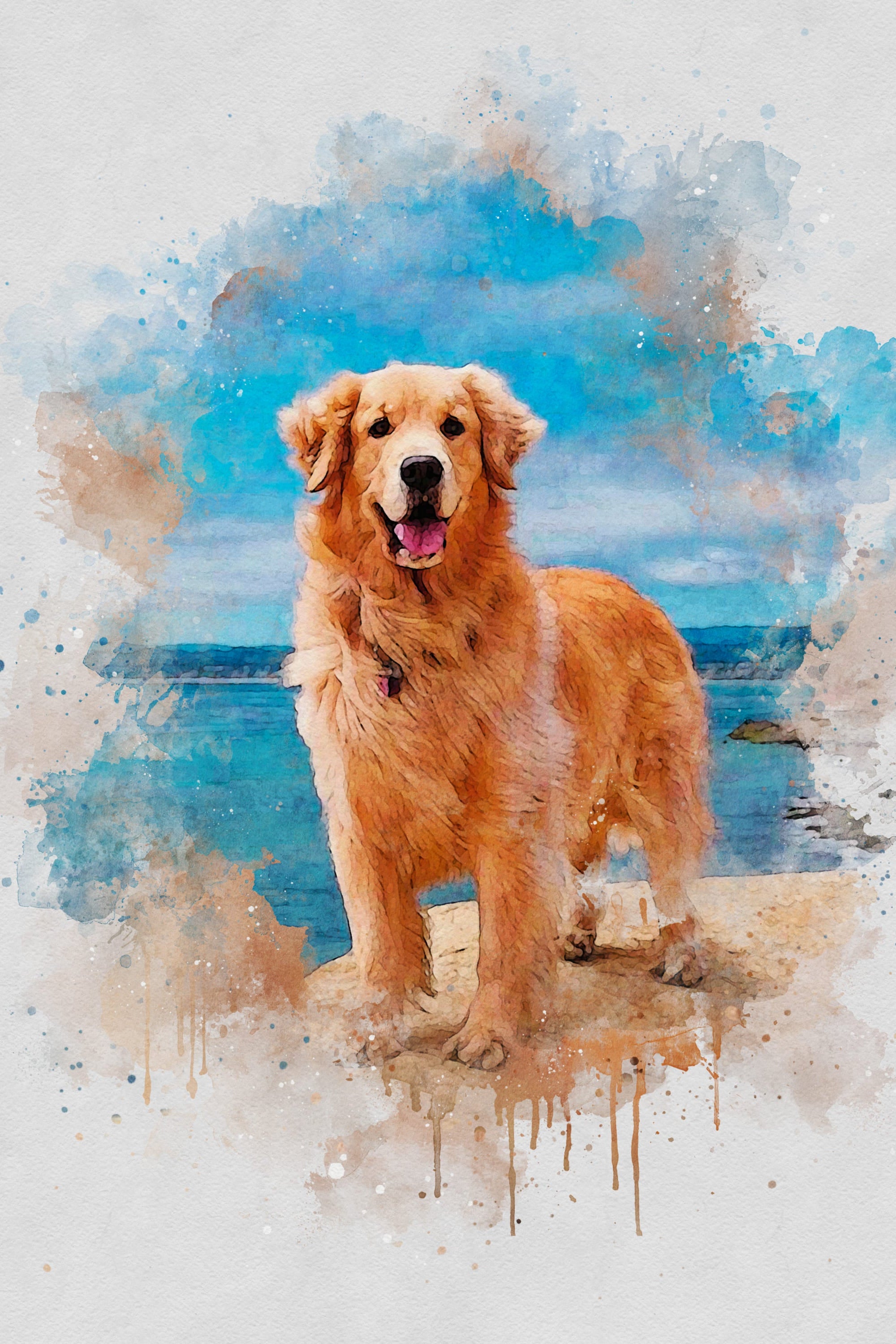 Custom Watercolor Portrait with Pet | Personalized Dog Memorial Gift