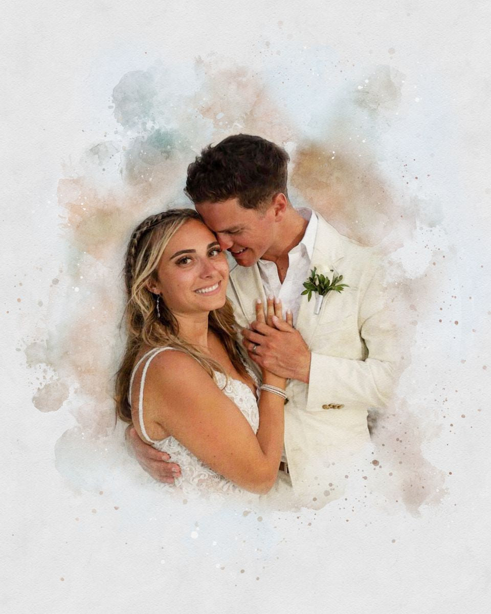 Watercolor wedding anniversary gift | Canvas portrait from photo