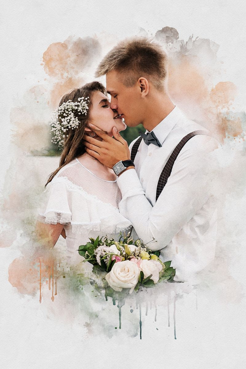 Watercolor wedding anniversary gift | Canvas portrait from photo