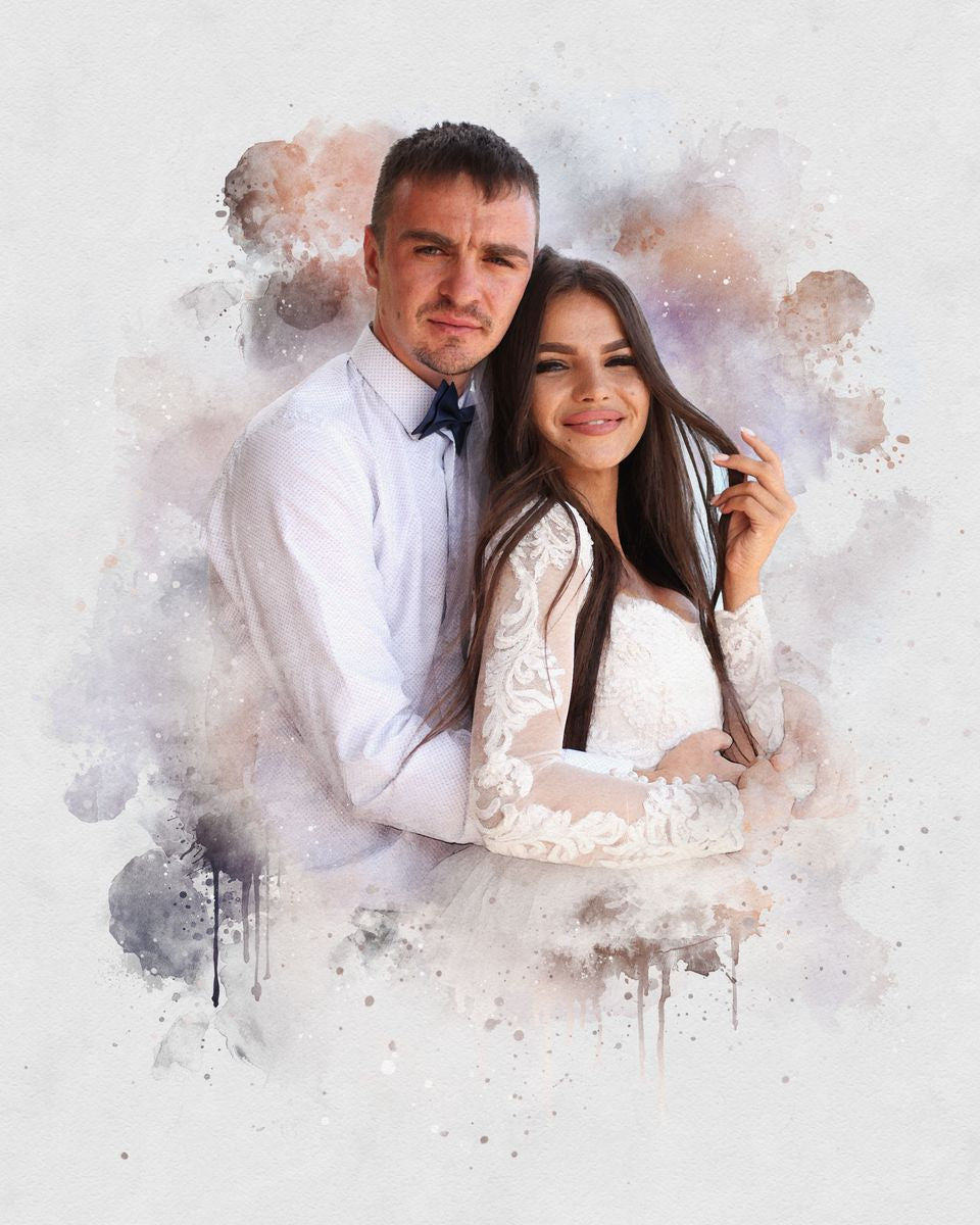 Watercolor wedding anniversary gift | Canvas portrait from photo