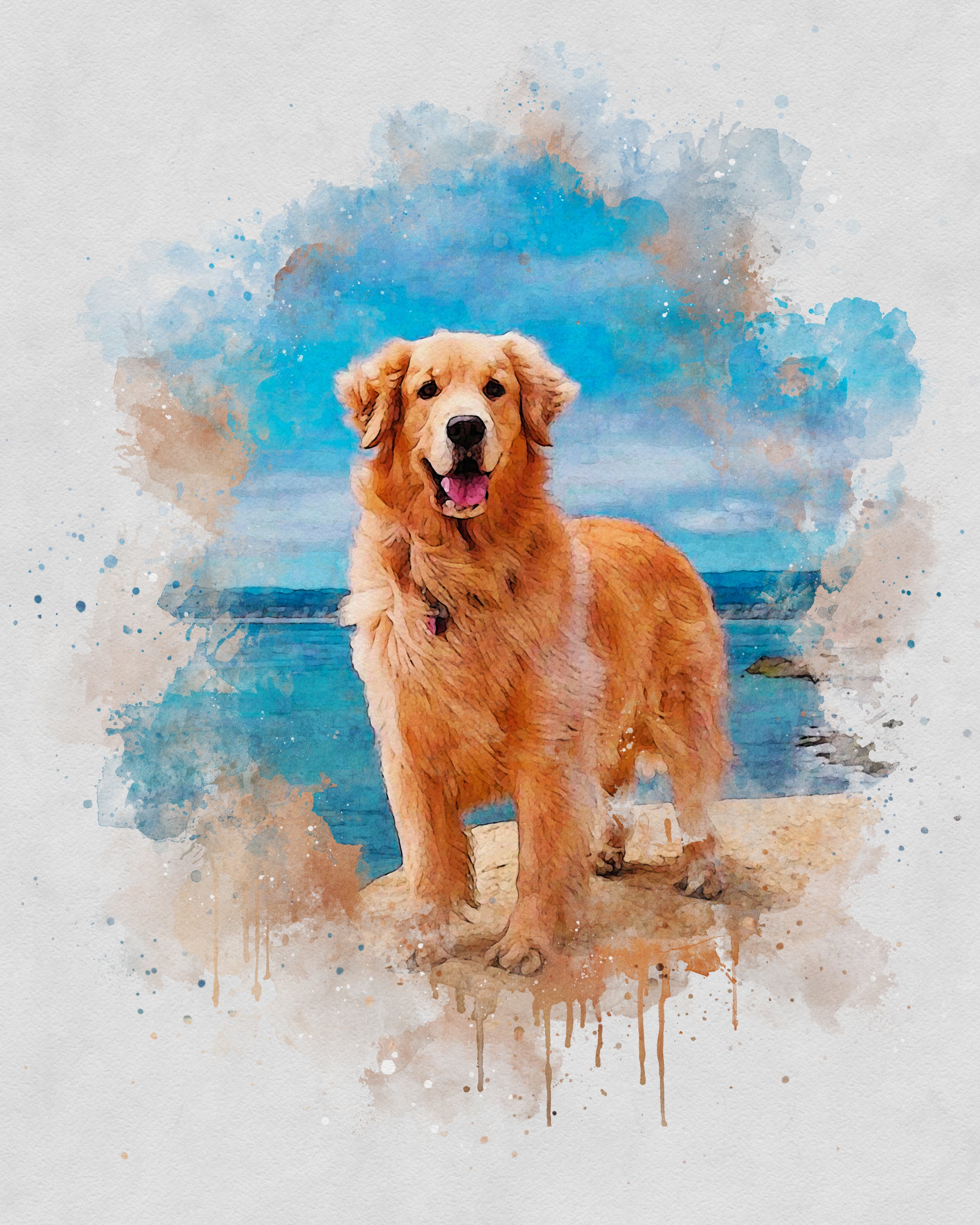 Custom Watercolor Portrait with Pet | Personalized Dog Memorial Gift